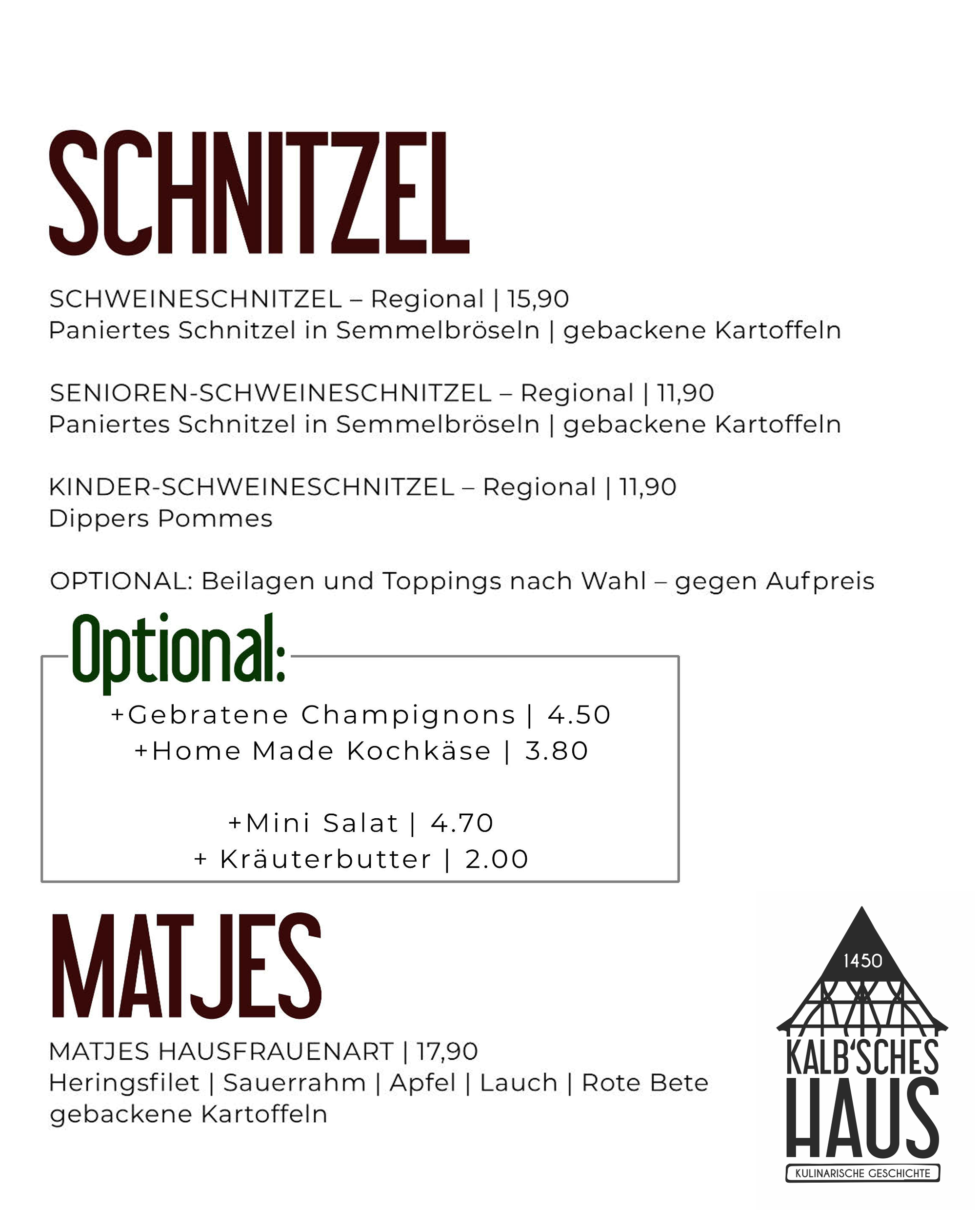 Schnitzel Menu